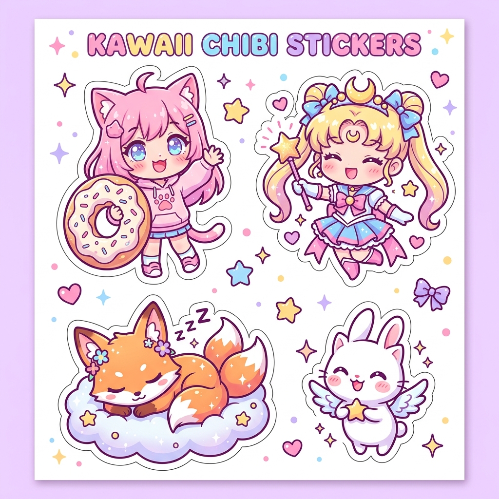 kawaii chibi sticker set